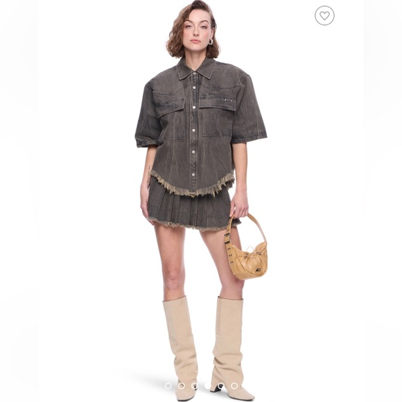 REVOLVE Private Policy New York Buckle Strap Pleated Mini Denim Skirt Grey Small - Picture 6 of 13